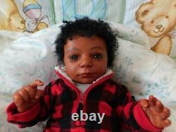 Reborn baby boy doll ethnic biracial AA Black awake boy doll Ready to ship OOAK