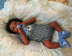 Reborn baby boy doll ethnic biracial AA Black awake boy doll Ready to ship OOAK