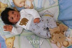 Reborn baby boy doll ethnic biracial AA Black awake boy doll Ready to ship OOAK