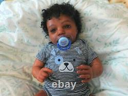 Reborn baby boy doll ethnic biracial AA Black awake boy doll Ready to ship OOAK