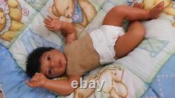 Reborn baby boy doll ethnic biracial AA Black awake boy doll Ready to ship OOAK