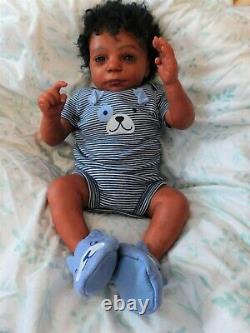 Reborn baby boy doll ethnic biracial AA Black awake boy doll Ready to ship OOAK