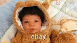 Reborn baby boy doll ethnic biracial AA Black awake boy doll Ready to ship OOAK