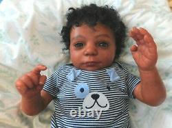 Reborn baby boy doll ethnic biracial AA Black awake boy doll Ready to ship OOAK