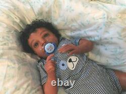 Reborn baby boy doll ethnic biracial AA Black awake boy doll Ready to ship OOAK