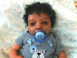 Reborn baby boy doll ethnic biracial AA Black awake boy doll Ready to ship OOAK