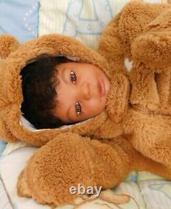 Reborn baby boy doll ethnic biracial AA Black awake boy doll Ready to ship OOAK