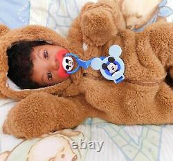 Reborn baby boy doll ethnic biracial AA Black awake boy doll Ready to ship OOAK