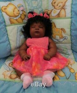 Reborn baby girl doll 3 mo Joseph Newborn sleeping big ethnic AA black Realborn