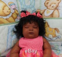 Reborn baby girl doll 3 mo Joseph Newborn sleeping big ethnic AA black Realborn