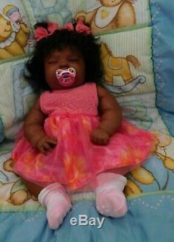 Reborn baby girl doll 3 mo Joseph Newborn sleeping big ethnic AA black Realborn