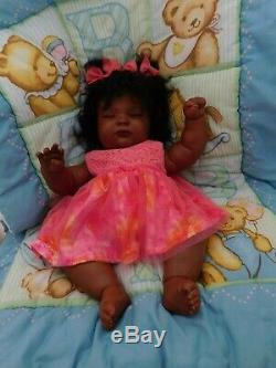 Reborn baby girl doll 3 mo Joseph Newborn sleeping big ethnic AA black Realborn