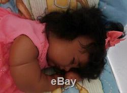 Reborn baby girl doll 3 mo Joseph Newborn sleeping big ethnic AA black Realborn