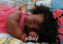 Reborn baby girl doll 3 mo Joseph Newborn sleeping big ethnic AA black Realborn