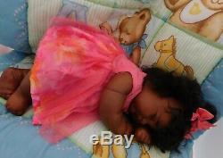 Reborn baby girl doll 3 mo Joseph Newborn sleeping big ethnic AA black Realborn