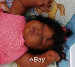 Reborn baby girl doll 3 mo Joseph Newborn sleeping big ethnic AA black Realborn