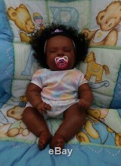 Reborn baby girl doll 3 mo Joseph Newborn sleeping big ethnic AA black Realborn