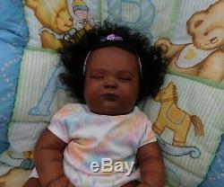 Reborn baby girl doll 3 mo Joseph Newborn sleeping big ethnic AA black Realborn