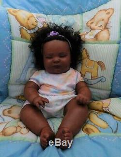 Reborn baby girl doll 3 mo Joseph Newborn sleeping big ethnic AA black Realborn