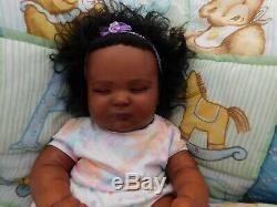 Reborn baby girl doll 3 mo Joseph Newborn sleeping big ethnic AA black Realborn