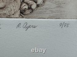 Roland Ayers 1975 etching African-American Black Surrealist Philadelphia artist
