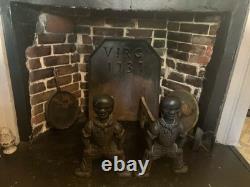 SET of 2 antique African American Black Cast Iron Figural Andirons