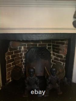 SET of 2 antique African American Black Cast Iron Figural Andirons