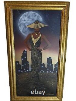SIGNED ORIGINAL Oil on Canvas Painting Elegant Black/African American City Woman