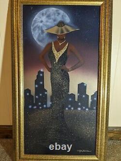 SIGNED ORIGINAL Oil on Canvas Painting Elegant Black/African American City Woman