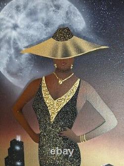 SIGNED ORIGINAL Oil on Canvas Painting Elegant Black/African American City Woman