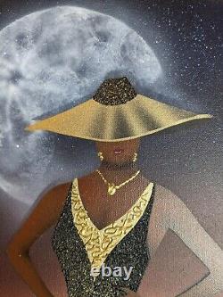 SIGNED ORIGINAL Oil on Canvas Painting Elegant Black/African American City Woman