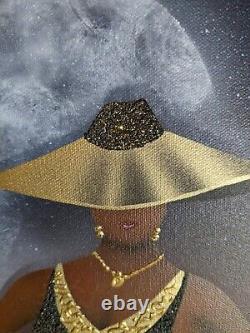 SIGNED ORIGINAL Oil on Canvas Painting Elegant Black/African American City Woman