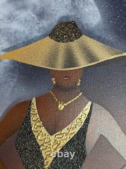 SIGNED ORIGINAL Oil on Canvas Painting Elegant Black/African American City Woman
