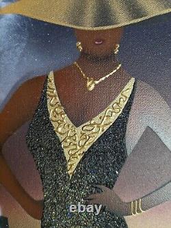 SIGNED ORIGINAL Oil on Canvas Painting Elegant Black/African American City Woman