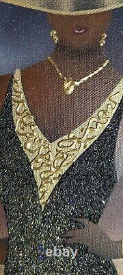 SIGNED ORIGINAL Oil on Canvas Painting Elegant Black/African American City Woman