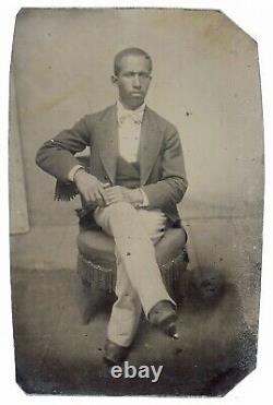 Seated African American Gentleman Legs Crossed Black History Tintype Photo