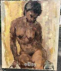 Seated Black/African-American Female Nude Oil Painting-24x20-1950s-Armando Sozio
