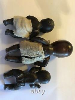Set of 3 Small Black Bisque Hinged Babies 1930-1940