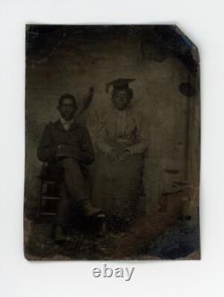 Sixteenth plate Tintype Photo African American Black Man & Woman graduation cap