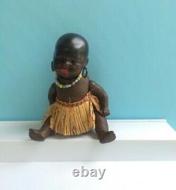 South Seas Baby Antique German, Brown Bisque Jointed Doll with Glass Eyes Orig