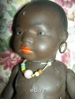 South Seas Baby (labeled) antique German, brown bisque j'td doll with glass eyes