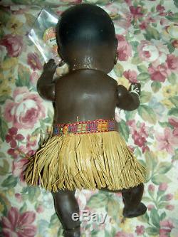 South Seas Baby (labeled) antique German, brown bisque j'td doll with glass eyes