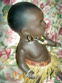 South Seas Baby (labeled) antique German, brown bisque j'td doll with glass eyes