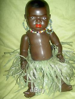 South Seas Baby (labeled) antique German, brown bisque j'td doll with glass eyes