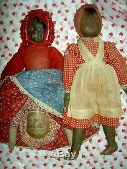 Super RARE early BLACK & WHITE ethnic cloth dolls TWO-dolls-in-ONE (excellent)