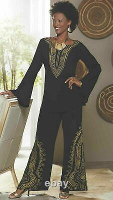 Sz 2X PLUS Ashro Hasina Ethnic African American Pride Black Gold Dress Pant Set