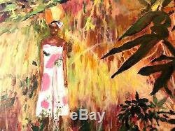 TROPICAL Art Painting BEAUTIFUL Black African American Woman CARIBBEAN ISLAND