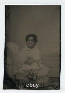 Tintype, African American Child, Seated, Tinted Cheeks