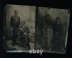 Tintype African American TWIN Brothers & Sisters Girls Antique 1800s Black