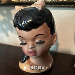 Topline Japan Black/African American Girl Lady Head Vase 50/423 Vintage